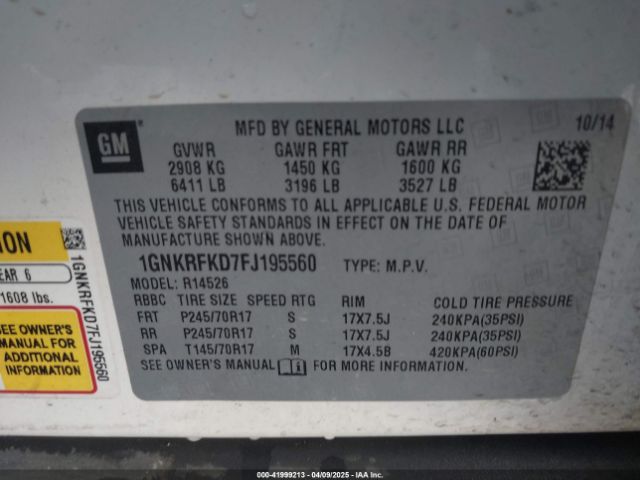 1GNKRFKD7FJ195560 Chevrolet llt