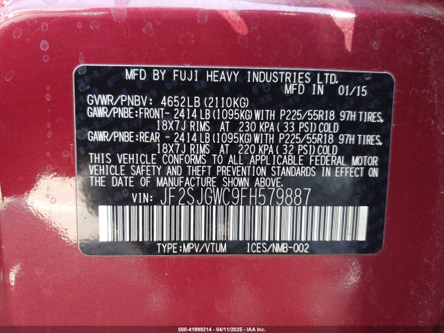 JF2SJGWC9FH579887 Subaru Forester 2.0xt Touring