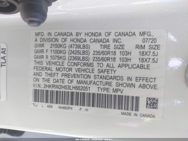 2HKRW2H53LH662051 Honda Cr-v Awd Ex