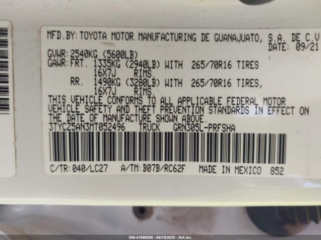 3TYCZ5AN3MT052496 Toyota 2gr-fks