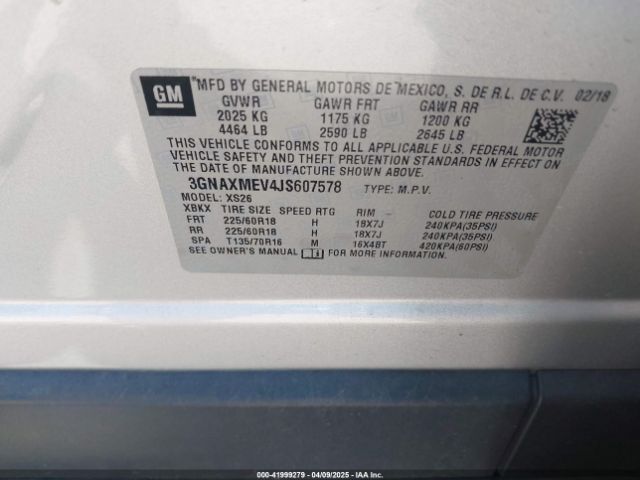 3GNAXMEV4JS607578 Chevrolet Equinox Premier
