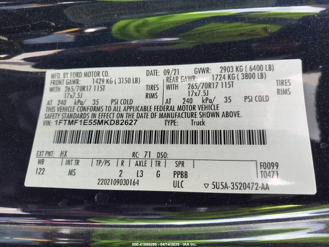 Ford 4v 2021 1FTMF1E55MKD82627 Image 9