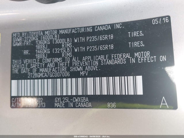 Lexus RX 450H 2016 2T2BGMCA7GC007006 Image 9