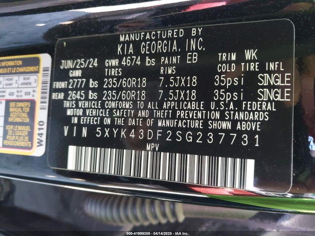 KIA gdi theta iii 2025 5XYK43DF2SG237731 Image 9