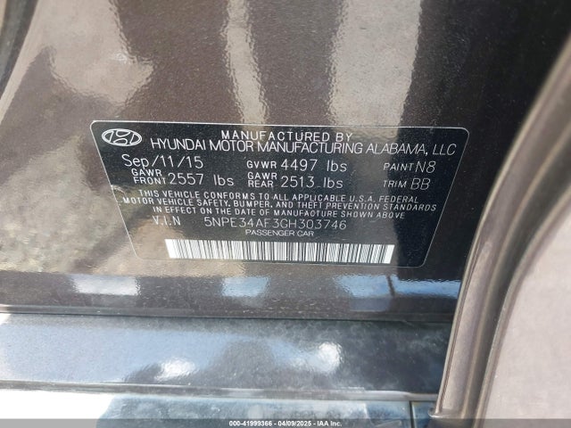Hyundai Sonata Limited 2016 5NPE34AF3GH303746 Image 9