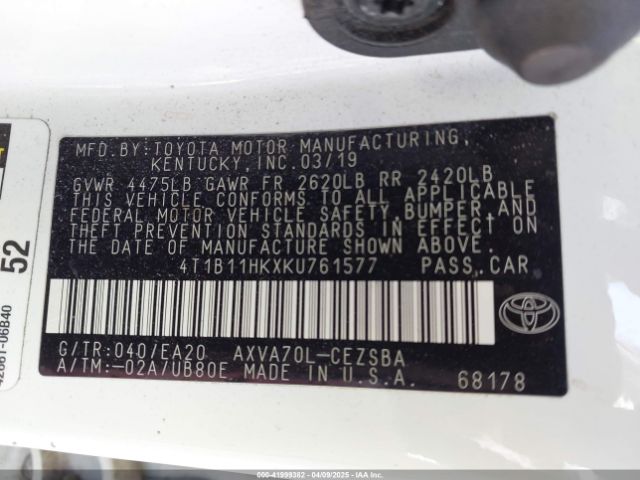 4T1B11HKXKU761577 Toyota CAMRY SE