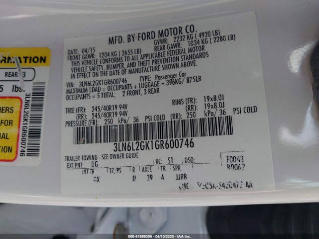 3LN6L2GK1GR600746 Lincoln MKZ