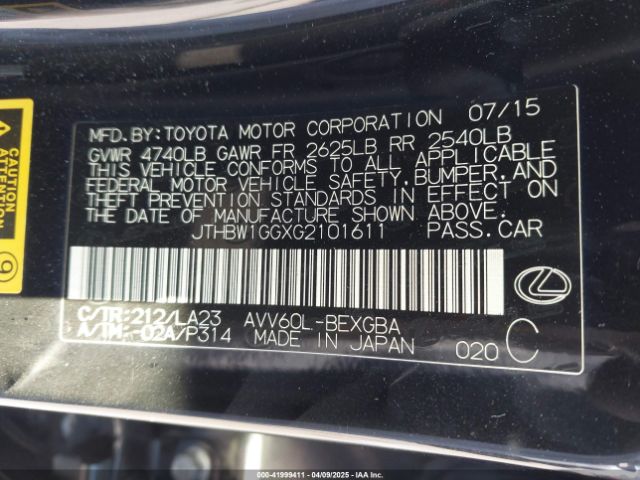 JTHBW1GGXG2101611 Lexus ES 300H