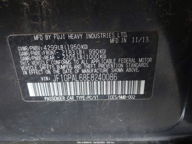 JF1GPAL68E8240086 Subaru Impreza 2.0i Sport Premium