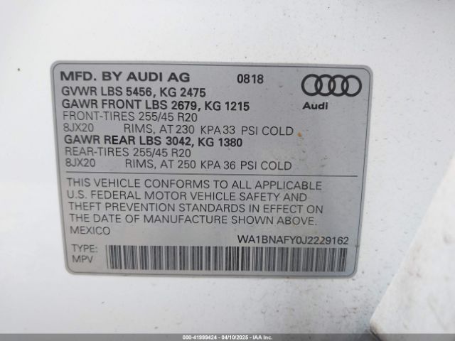 WA1BNAFY0J2229162 Audi Q5 2.0t Premium/2.0t Tech Premium