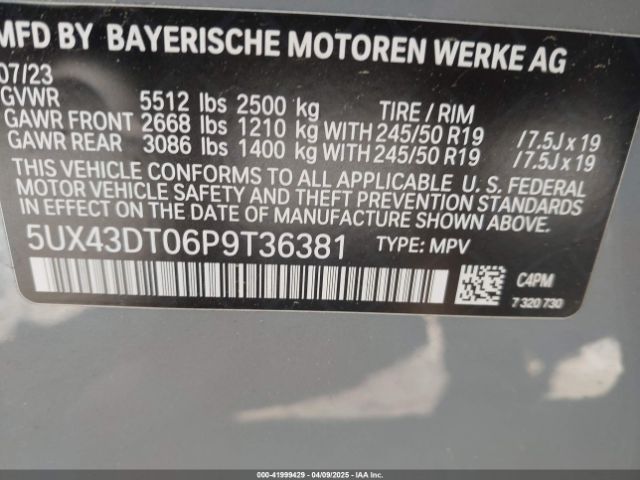 5UX43DT06P9T36381 BMW X4 M40i