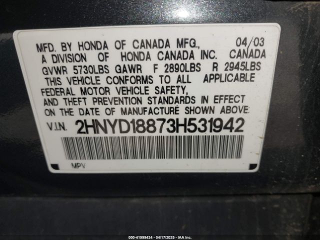 2003 ACURA MDX 2HNYD18873H531942 Photo 8