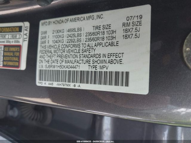 5J6RW1H50KA044471 Honda CR-V EX