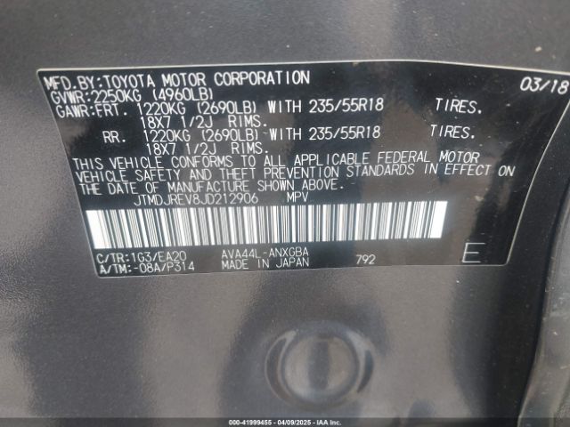 JTMDJREV8JD212906 Toyota Rav4 Hybrid Limited