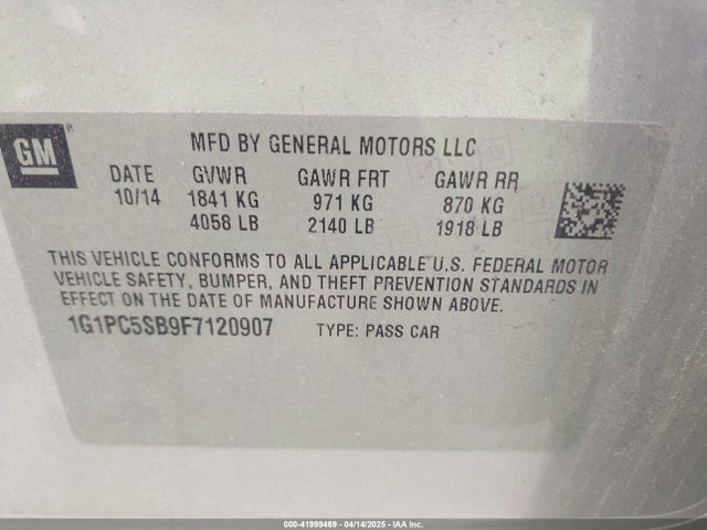 1G1PC5SB9F7120907 Chevrolet Cruze 1lt Auto