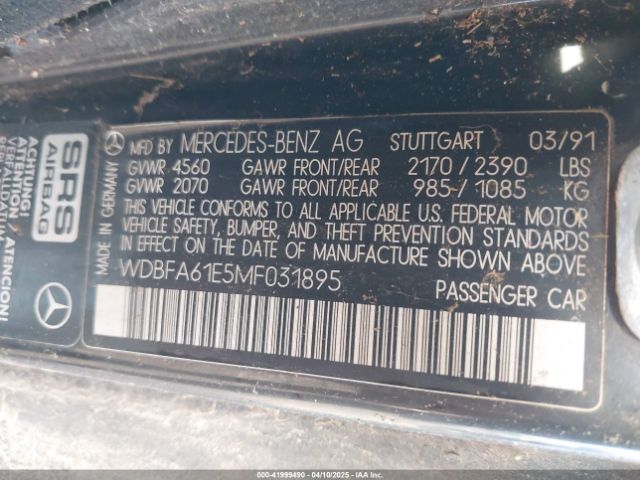 1991 MERCEDES-BENZ 300 WDBFA61E5MF031895 Photo 8