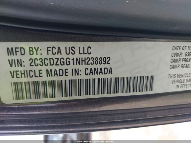 2C3CDZGG1NH238892 Dodge Challenger Sxt Awd