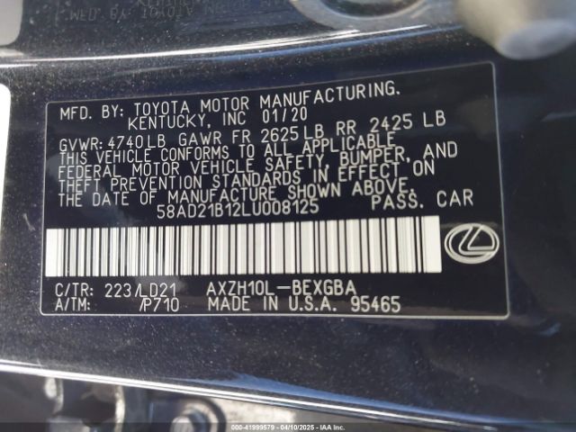 58AD21B12LU008125 Lexus ES 300H