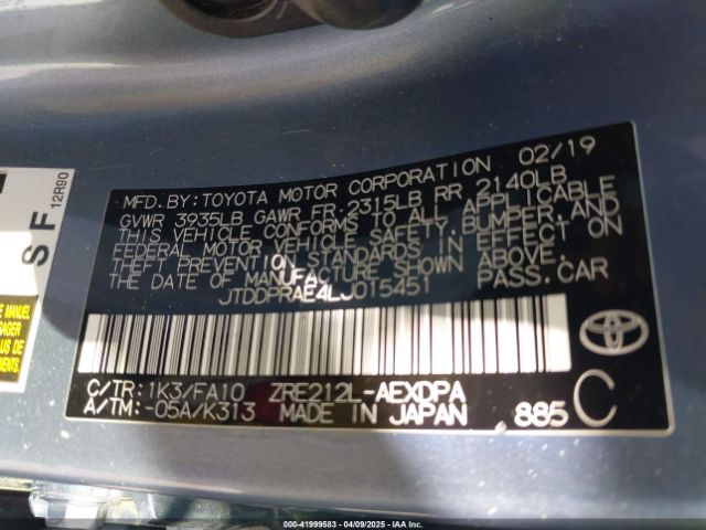 JTDDPRAE4LJ015451 Toyota COROLLA L