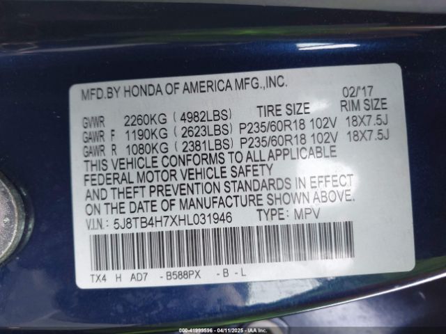 5J8TB4H7XHL031946 Acura Rdx Advance Package