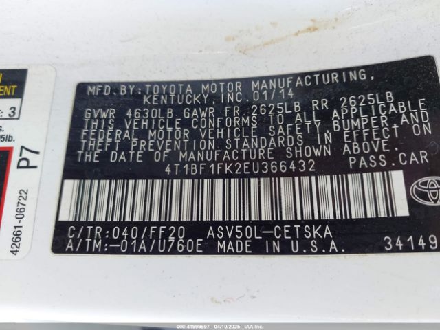 4T1BF1FK2EU366432 Toyota CAMRY SE