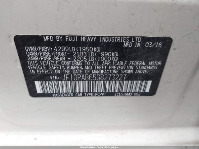 JF1GPAB65G8273227 Subaru Impreza 2.0i Premium