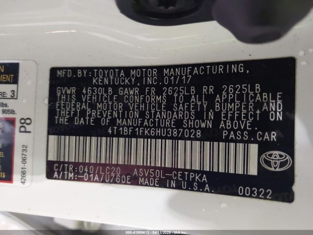 4T1BF1FK6HU387028 Toyota CAMRY XSE