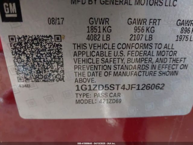 1G1ZD5ST4JF126062 Chevrolet MALIBU LT