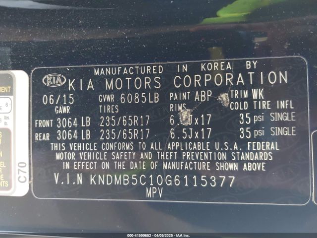 KNDMB5C10G6115377 KIA SEDONA LX