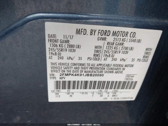 2FMPK4K91JBB20090 Ford Edge Titanium