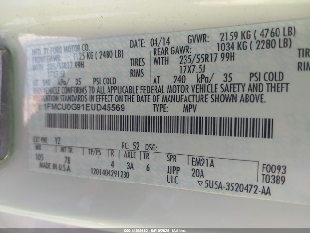 Ford ESCAPE SE 2014 1FMCU0G91EUD45569 Image 9