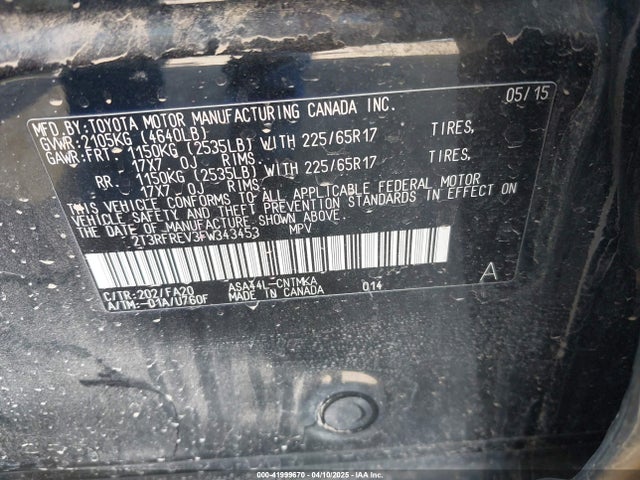 2T3RFREV3FW343453 Toyota Rav4 Xle