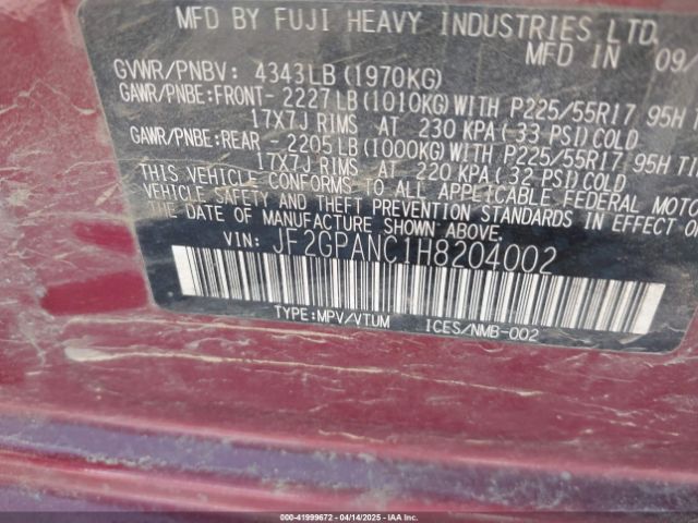 JF2GPANC1H8204002 Subaru Crosstrek 2.0i Limited