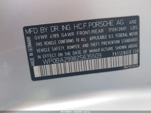 2002 PORSCHE 911 WP0BA29982S635509 Photo 8