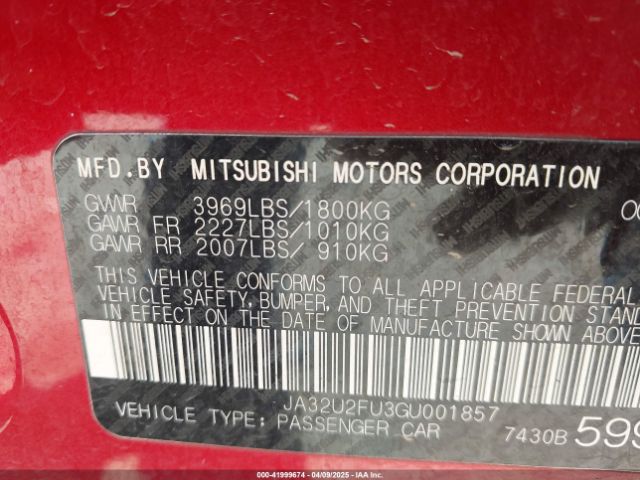 JA32U2FU3GU001857 Mitsubishi LANCER ES