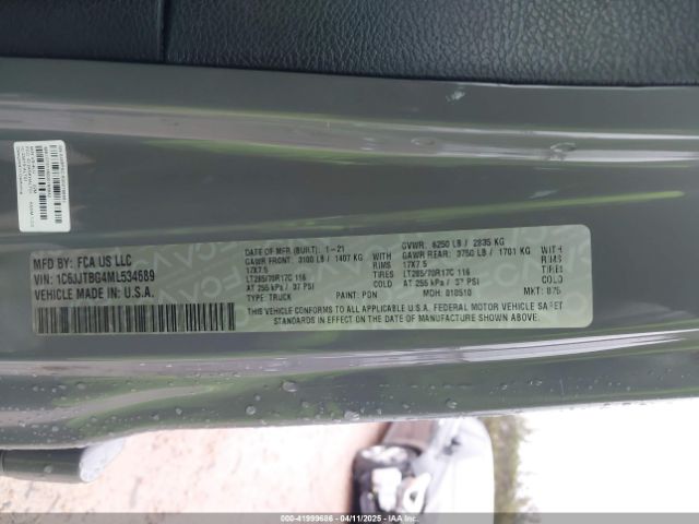 2021 JEEP GLADIATOR 1C6JJTBG4ML534689 Photo 8