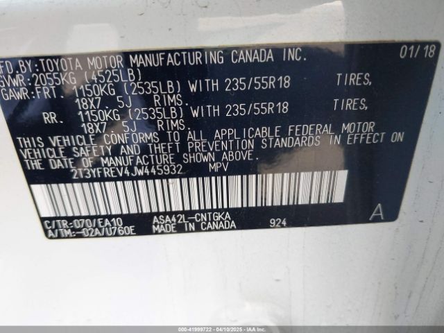 2T3YFREV4JW445932 Toyota Rav4 Limited