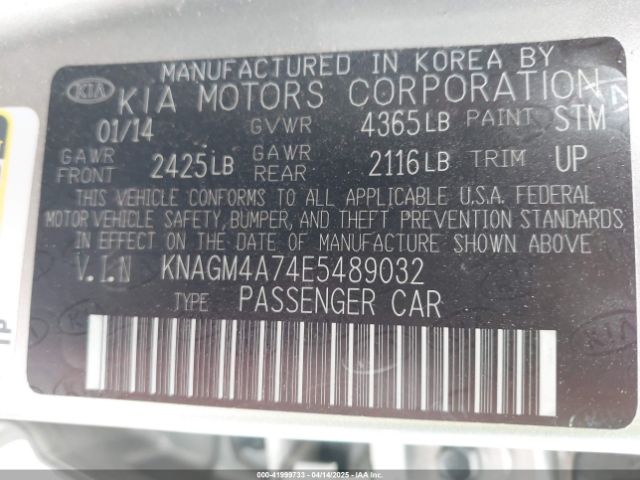 KNAGM4A74E5489032 KIA Optima Lx