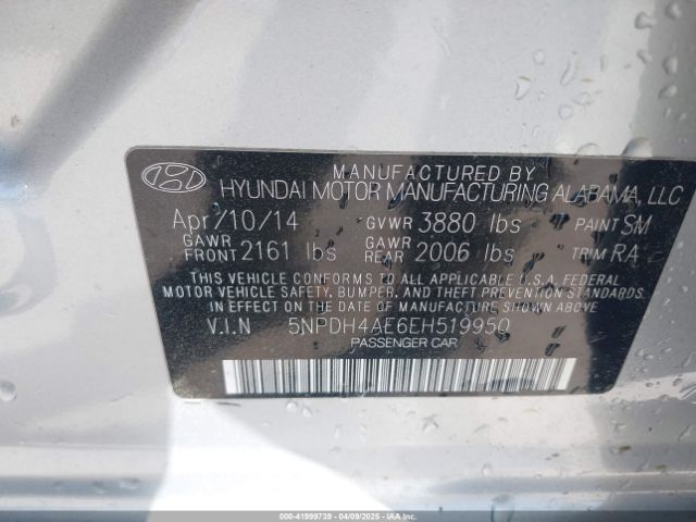 5NPDH4AE6EH519950 Hyundai ELANTRA SE
