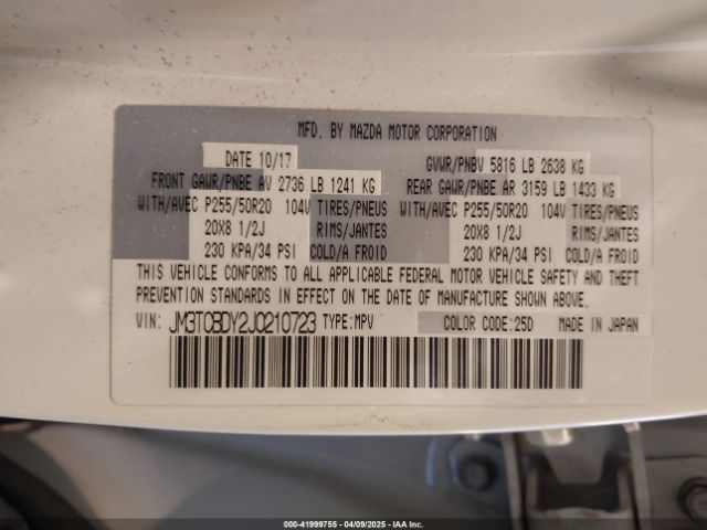 JM3TCBDY2J0210723 Mazda Cx-9 Grand Touring