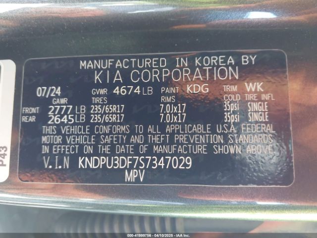 KNDPU3DF7S7347029 KIA gdi theta iii