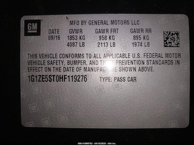 1G1ZE5ST0HF119276 Chevrolet MALIBU 1LT