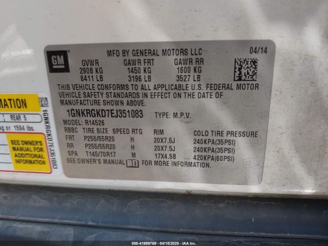 1GNKRGKD7EJ351083 Chevrolet Traverse 1lt