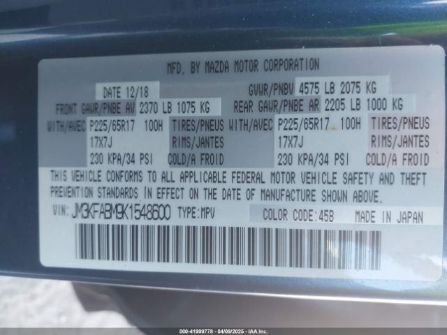 JM3KFABM9K1548600 Mazda CX-5 SPORT