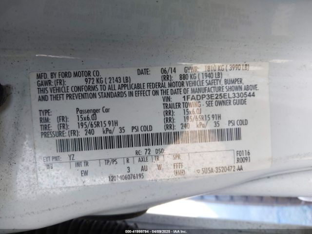 1FADP3E25EL330544 Ford FOCUS S
