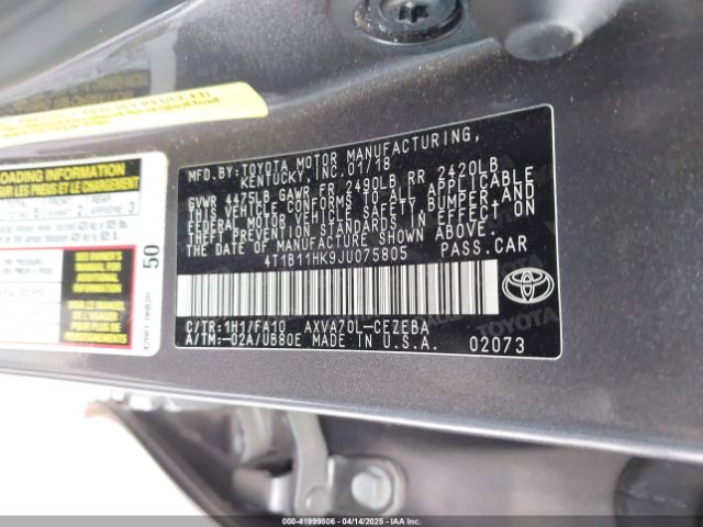 4T1B11HK9JU075805 Toyota CAMRY L