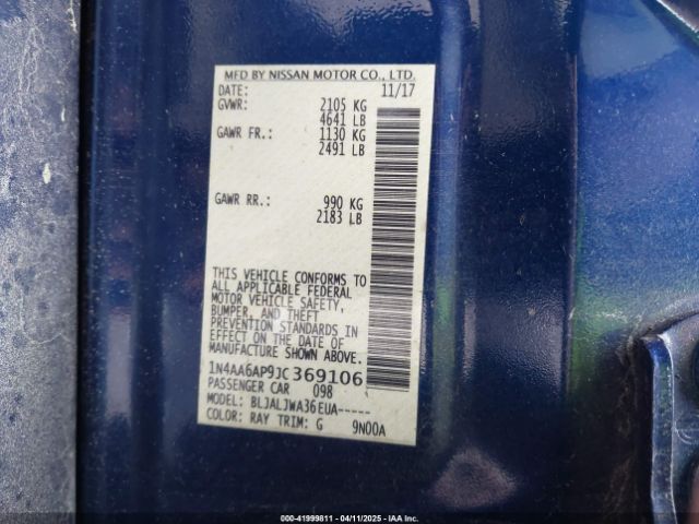 1N4AA6AP9JC369106 Nissan Maxima 3.5 Sv