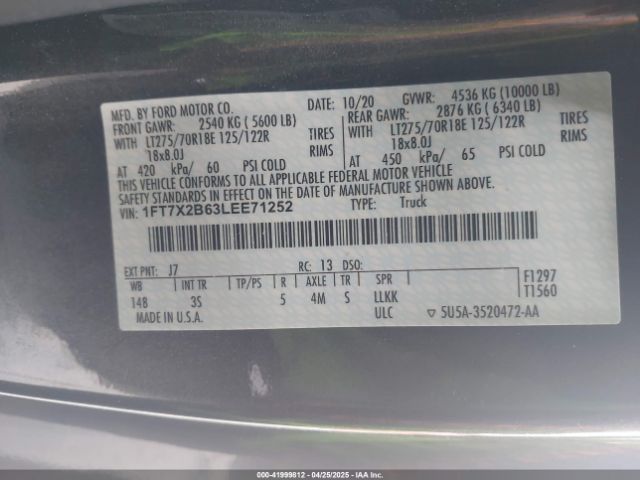 1FT7X2B63LEE71252 Ford F-250 Xlt