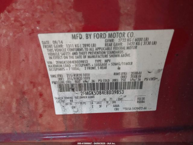 2FMGK5D84EBD39853 Ford Flex Limited