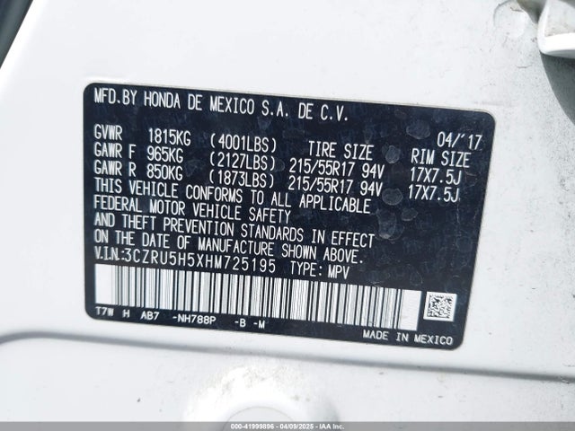 3CZRU5H5XHM725195 Honda r18z9